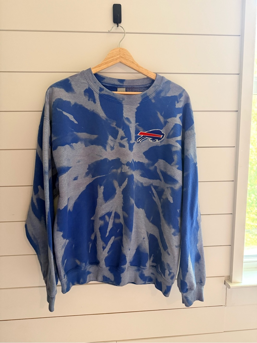 Buffalo Bills Blue Bleach Tie Dye Crewneck Sweatshirt Large